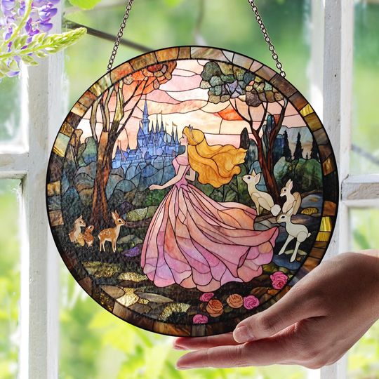 Disney Princess Aurora Glass Suncatcher, Disneyland Castle Suncatcher, Magic Kingdom Suncatcher, Disney Girl Trip Suncatcher Birthday Gift