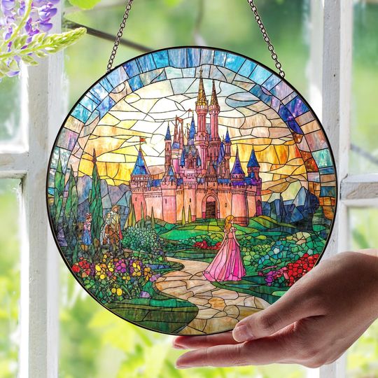 Disney Princess Aurora Glass Suncatcher, Disney Girl Trip Suncatcher Birthday Gift, Disneyland Castle Suncatcher, Magic Kingdom Suncatcher