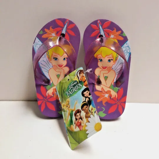 Disney Fairies TINKERBELL Floral Child Flip Flops Girls Thong Sandals Size 5/6 P