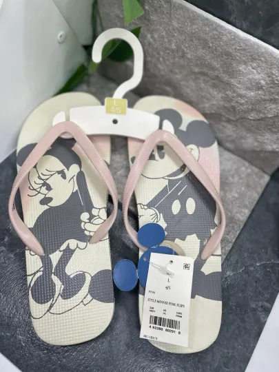 NWT Junk Food Mickey Mouse Retro Pink Flip Fop Sandals 4/5 Y Or 6.5-7 Women