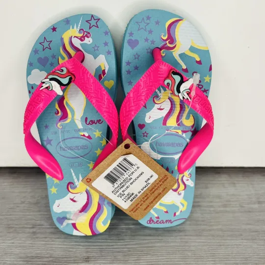 Havaianas Girls Hot Pink Purple Teal Unicorn Flip Flops Sandals Size 11/12C
