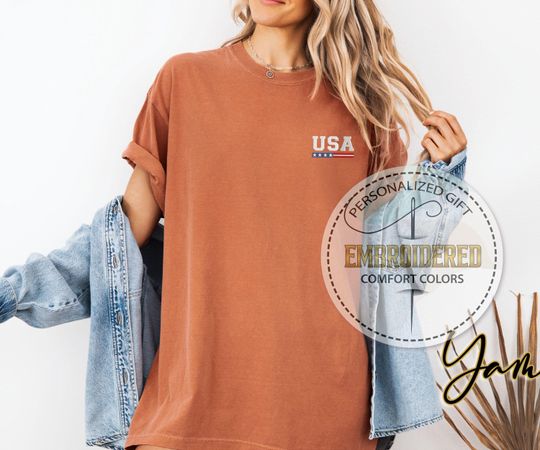 USA Stars Embroidered T-shirt