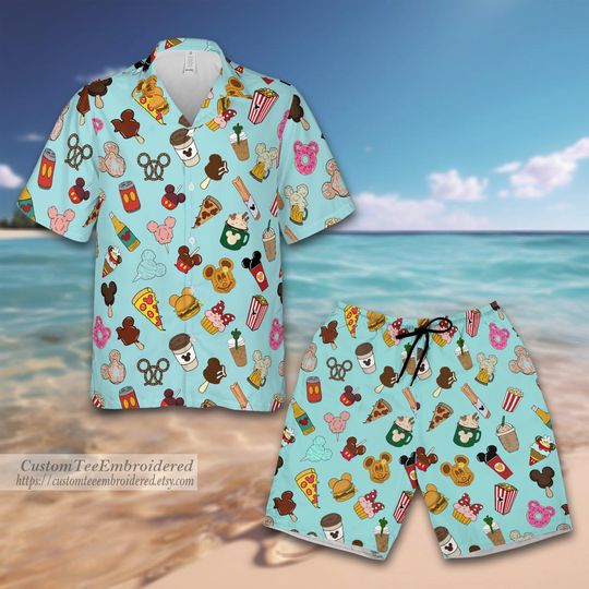 Disney Ice Cream Drip Hawaiian Shirt And Shorts , Disneyland Family Summer Trip Hawaii Shirt, Family Summer Matching Shirts