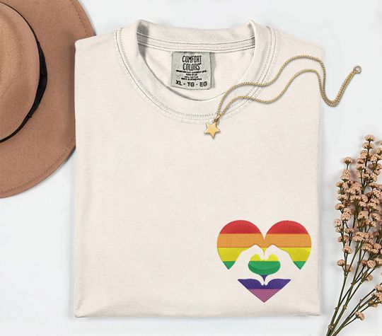 Pride Rainbow Heart Embroidered T-shirt