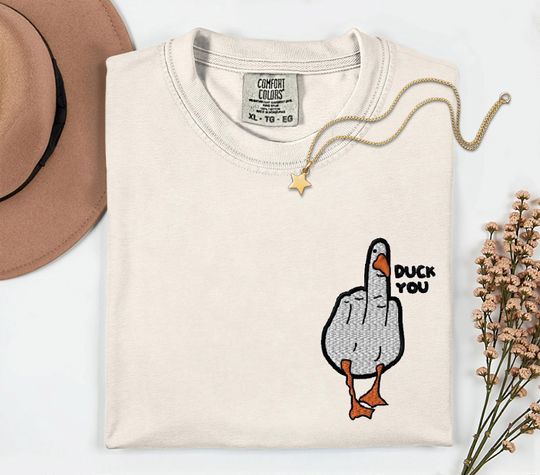Middle Finger Duck Embroidered Shirt