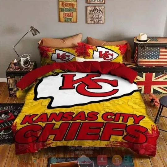 Kansas City Chiefs football Yellow Red Bedding Set,  Bedding Set Hot 2025