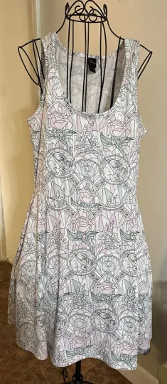 DISNEY BELLE STAINED GLASS PRINT SKATER DRESS Junior  SIZE Large BEAUTY BEAST