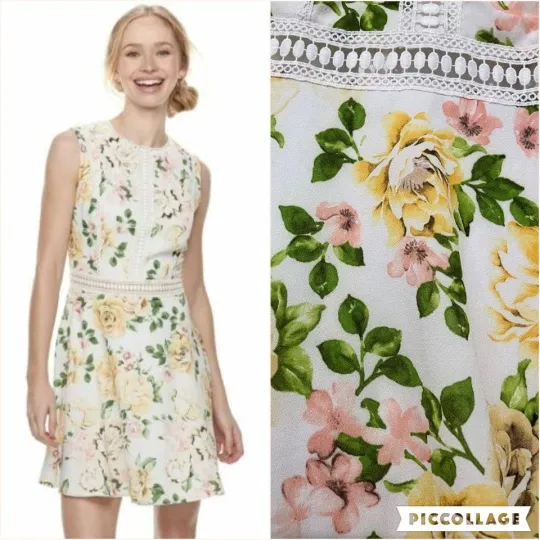 Disney Princess Belle Cutout Lace Floral Skater Dress Med Womens Beauty & Beast