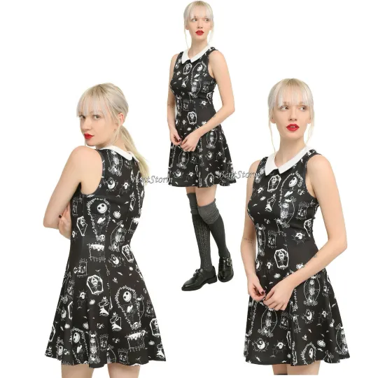 Disney The Nightmare Before Christmas White Collar Dress Black & White JRS XL