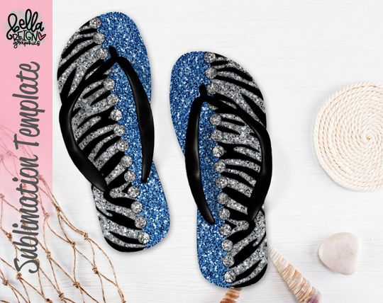Sublimation Flip Flop Design - Zebra Print Flip Flop Template - Summer Template - Animal Print Glitter