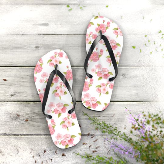 Cherry Blossoms Floral Flowers Flip Flops - Spring Sakura - Available in 4 Sizes - Small Medium Large and X-Large - Great Gift Idea!