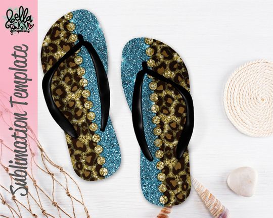 Sublimation Flip Flop Design - Leopard Print Flip Flop Template - Summer Template - Animal Print Glitter