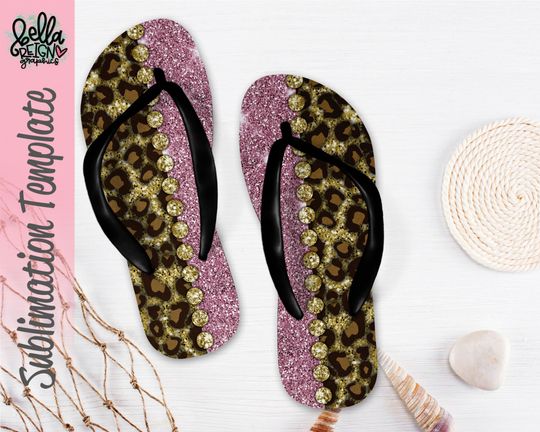 Discover Sublimation Flip Flop Design - Leopard Print Flip Flop Template - Summer Template - Animal Print Glitter