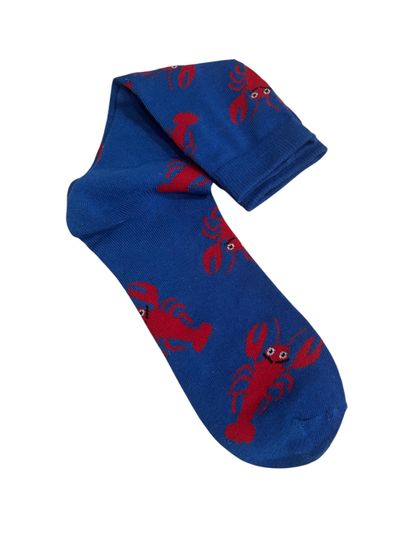 Funny Father's Day Crawfish Socks Blue Socks with Red Crawfish Design New Orleans Lobster Socks Gag Gift Friendly Present for Dad