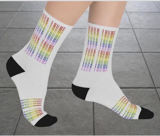 Rainbow Fuck Trump Mid-length Unisex Socks, Anti Trump Gift for Her Him, Anti Maga LGBTQ Pride Socks, Funny Birthday Gift, Dad Father's Day