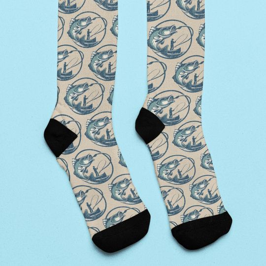 Fishing Socks Gift For Dad on Fathers Day, Grandfather Gift, Angler Fish Themed Novelty Socks, Unique Gift For Fishing Enthusiasts
