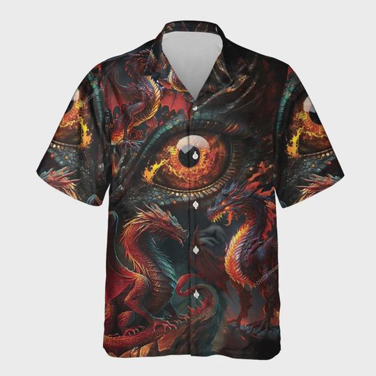 Discover Dragon Eyes Hawaiian Shirt For Everyone,  Mysterious Creatures Summer Beach Shirt, Family Matching Hawaiian Outfits, Unique Gifts for Father