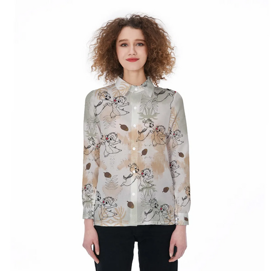 Chip And Dale Linen-Look Shirt, Disney Character Blouse Women Shirt, Disney Animal Women Shirt, Animal Kingdom Shirt, Gift For Her