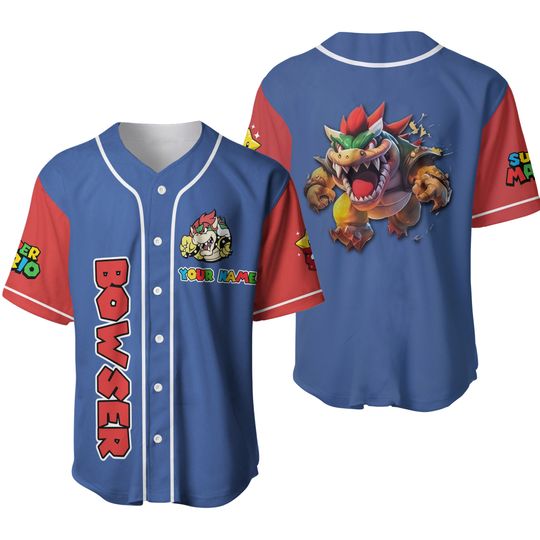 Personalized Bowser Baseball Jersey, Super Marion Jersey For Kids, Bowser Mario Baseball Shirt, Mario Family Matching Shirt