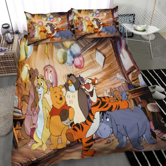 Personalized Disney Winnie The Pooh Bear Cartoon Bedding Set