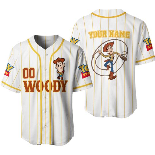 Custom Woody Team Baseball Jersey,  Personalized Toy Story Kids Youth Jersey, Adult Disney Sports Outfits, Disney Pixar Fan Gift