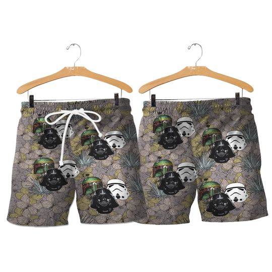 Darth Vader Stormtrooper Boba Fett Hawaiian Shirt And Shorts, Disney Floral Vacation Button Shirt, Movie Summer Outfit, Star Wars Gift