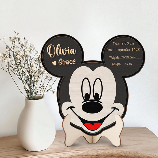Personalized Mickey head Baby Name Wooden Sign, Baby Announcement Sign , Newborn Name wooden decor, Perfect Home Decor, Newborn Gift