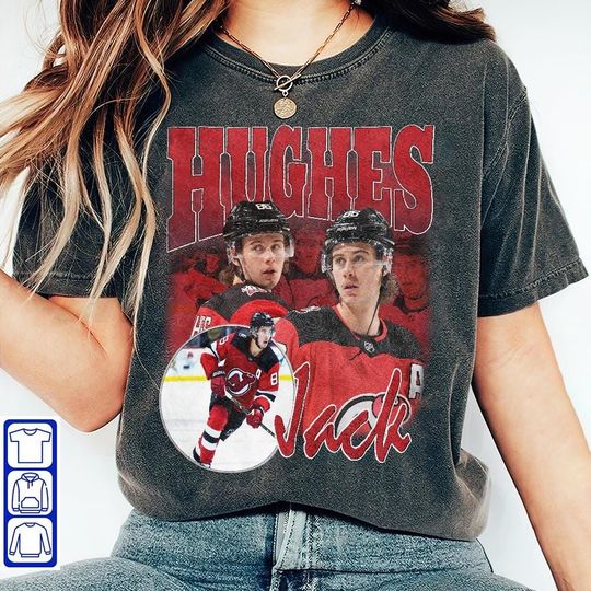 Jack Hughes Vintage Hockey Shirt, 90s Bootleg Graphic Tee, Retro Ice Hockey Fan Gift, Unisex Streetwear
