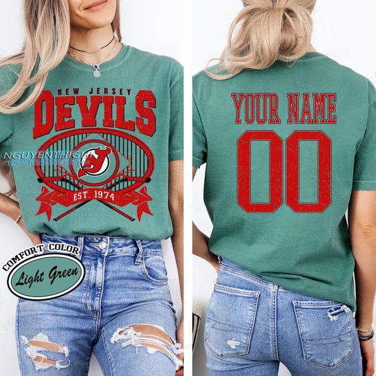 Personalized New Jersey Devils T-Shirt | Hockey Fans | Custom Number | Retro Team Shirt