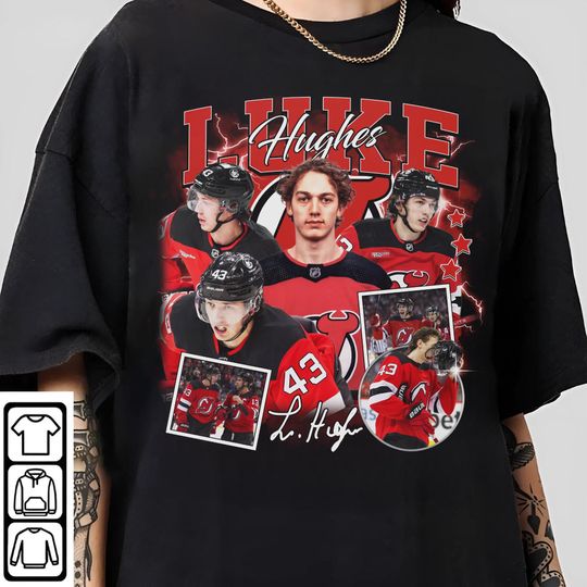 Discover Luke Hughes Shirt Ice Hockey American Professional Hockey Championship Sport Vintage Botleg 90S Graphic Tee Gift Fans