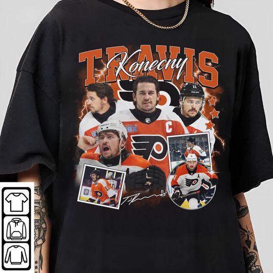 Discover Vintage Travis Konecny Style Hockey Shirt, Philadelphia Flyers Travis Konecny Shirt, Ice Hockey Apparel, Aesthetic Graphic Summer Shirt
