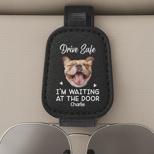 Custom Photo We're Waiting At The Door - Dog & Cat Personalized Custom Leather Car Visor - Father's Day, Gift For Pet Owners, Pet Lovers