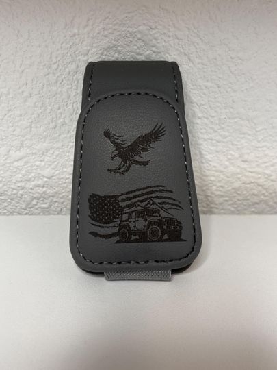 Jeep Sunglasses Visor Clip - American Flag & Eagle Design - Leather - Multiple Colors