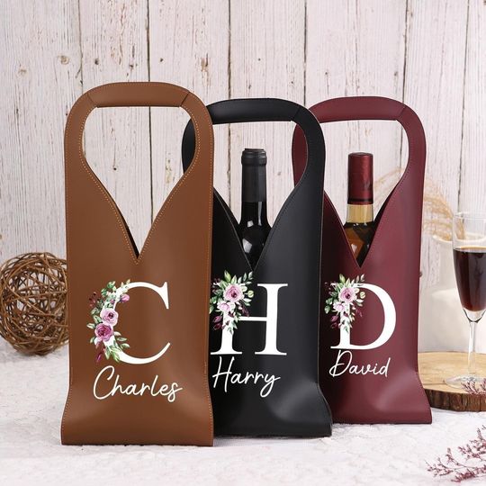 Custom Name Wine Bag,Christmas Wine Bag,Leather Wine Bag,Wine Bag Leather,Wine Gift Bag,Leather Bottle Case,Monogrammed Wine Bag,Wine Caddy