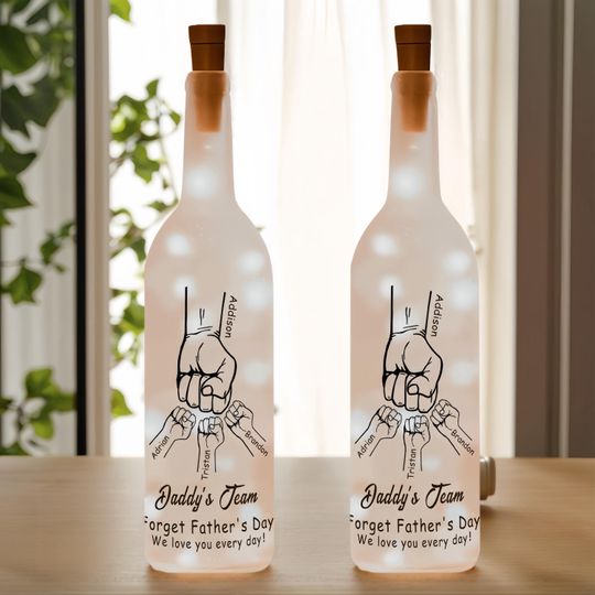 Personalized Bottle Lamp,Custom Name Night Light,Fist Bump Daddy Grandpa,Father's Day Gift to Him Dad Husband Uncle, Desk Lights Home Decor