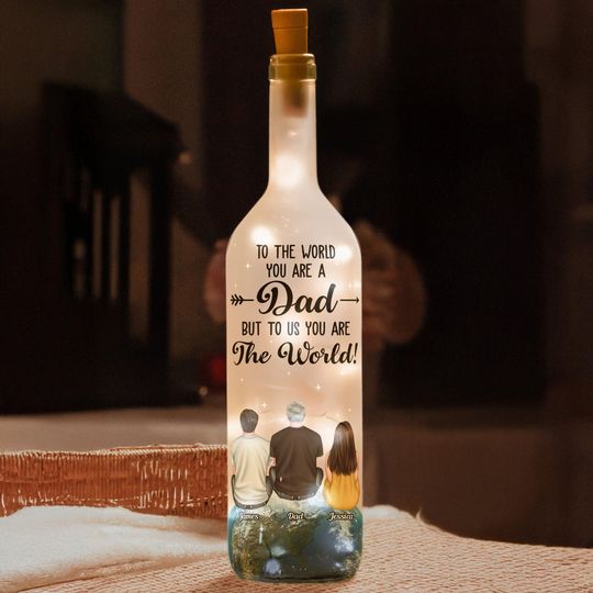 You Are The World Dad Personalized Bottle Lamp, Daddy Grandpa, Father's Day Gift to Him Dad Husband Uncle, Desk Lights Home Decor