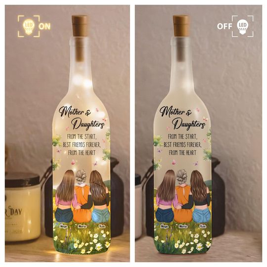 Personalized Father And Daughter Bottle Lamp, Father Daughter Forever Linked Together Bottle Light, Mom Gift, Father Day Bottle Light