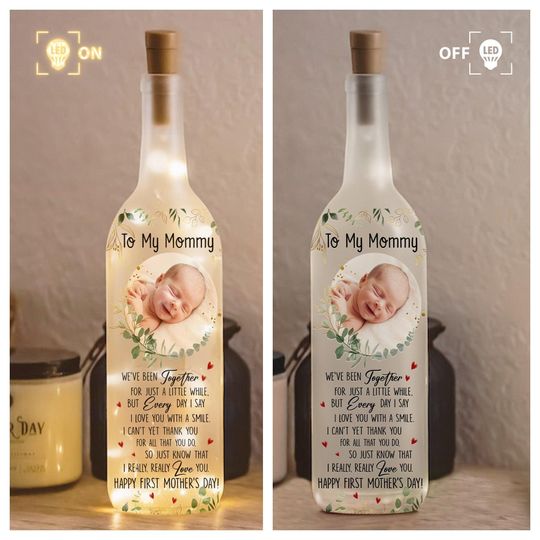 Personalized Photo To My Mommy Bottle Lamp, Happy First Father Day Bottle Light, Custom Baby Photo Lamp, Really Love You Mommy Lamp