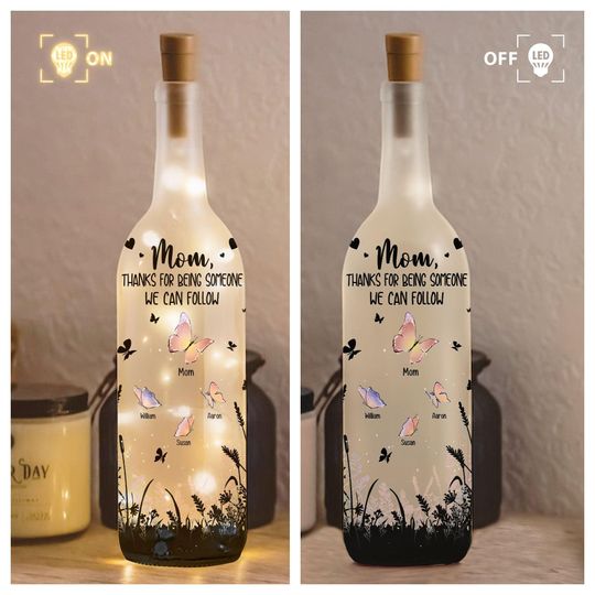 Personalized Father Day Bottle Lamp, Thanks For Being Someone We Can Follow Bottle Light Father Day Customize Lamp, Mommy Gift