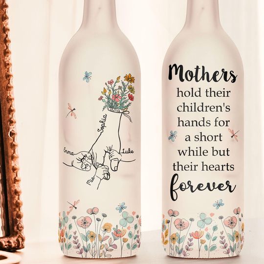 Personalized Mom, Mamas Holding Hands Bottle Lamp, Father Daughter Forever Linked Together Bottle Light, Mom Gift, Father Bottle Light