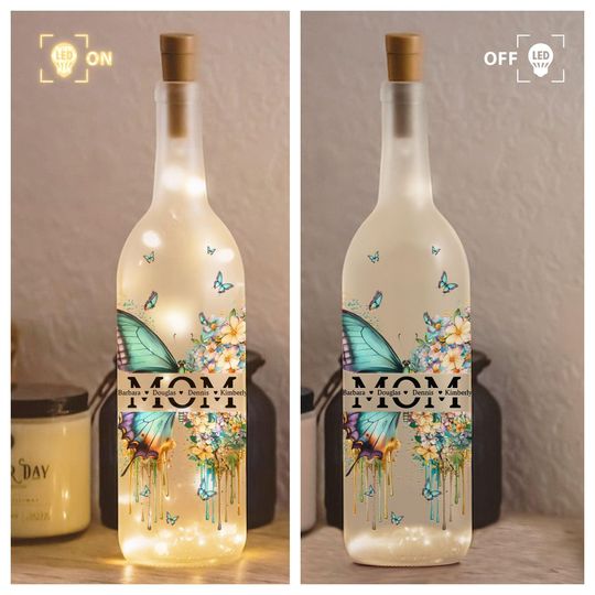 Personalized Mom With Kid Names Bottle Lamp, Mommy Floral Lamp, Custom Mommy And Kids Bottle Light, Happy Mother Day Gift