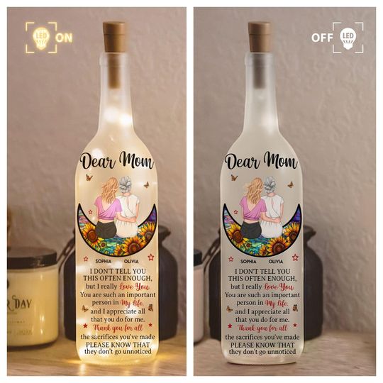 Personalized Name We Really Love You Mom Bottle Lamp, Father Day Bottle Light, Custom Mommy Love Recycled Bottle Lamp, Gift For Mom