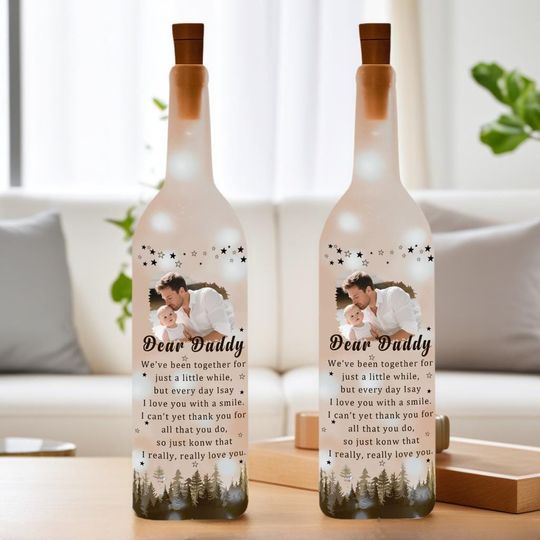 Personalized Bottle Lamp,Custom Name Night Light,Fist Bump Daddy Grandpa,Father's Day Gift to Him Dad Husband Uncle, Desk Lights Home Decor