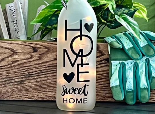 Home Sweet Home/LED Cork Light Wine Bottle Light/Decorated Bottle/Farmhouse Kitchen/Housewarming Gift/Gift for Mother/New Home Gift Unique