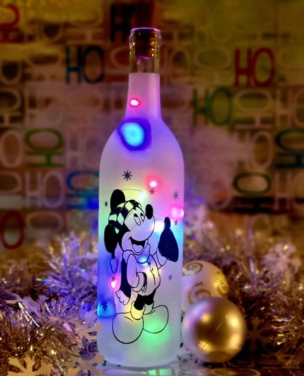 Mickey Mouse Wine Bottle Lamp - Christmas Holiday Winter Decor