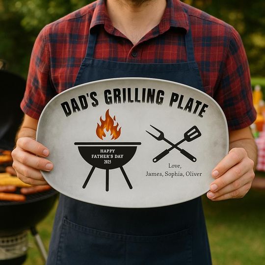 Personalized Dad or Grandpa Grilling Platter  Custom BBQ Plate with Kids' Names  Father's Day Gift