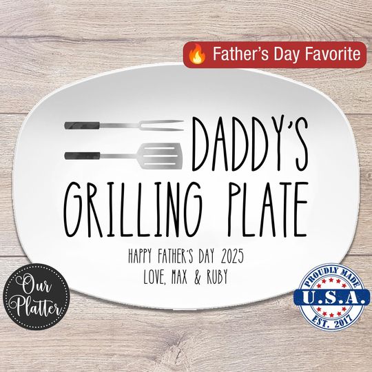 Grilling BBQ Plate, Personalized Serving Tray Platter, Father's Day Gift for BBQ Lover, Gifts for Him, Outdoor Poolside, Christmas for Dad