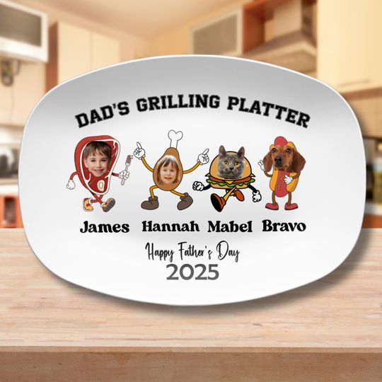 Personalized Daddy's Grilling Plate Custom BBQ Gift for Dad Grandpa or Husband Unique Fathers Day Present from Kids Grill Master Platter
