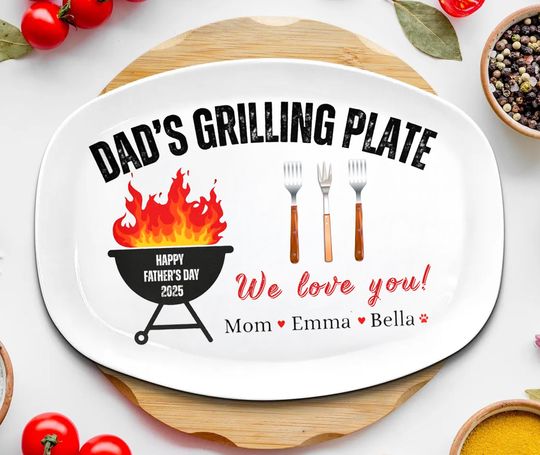 Personalized Grilling Plate Gift For Fathers Day 2025 Gift From Grandkids Custom Platter BBQ Grilling Gift Cook Daddys Grilling Serving tray