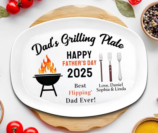 Personalized Grilling Plate for Daddy, Fathers Day Gift from Kids, Daddy's Grilling Plate, Memorial Keepsake, Gifts for Daddy/Grandpa